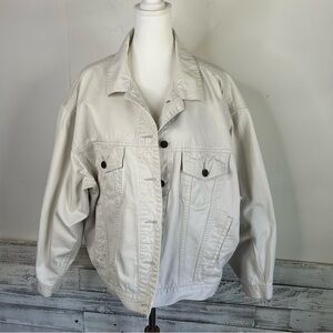 VINTAGE EDDIE BAUER Boho Cream Oversized Truckers Jean Jacket